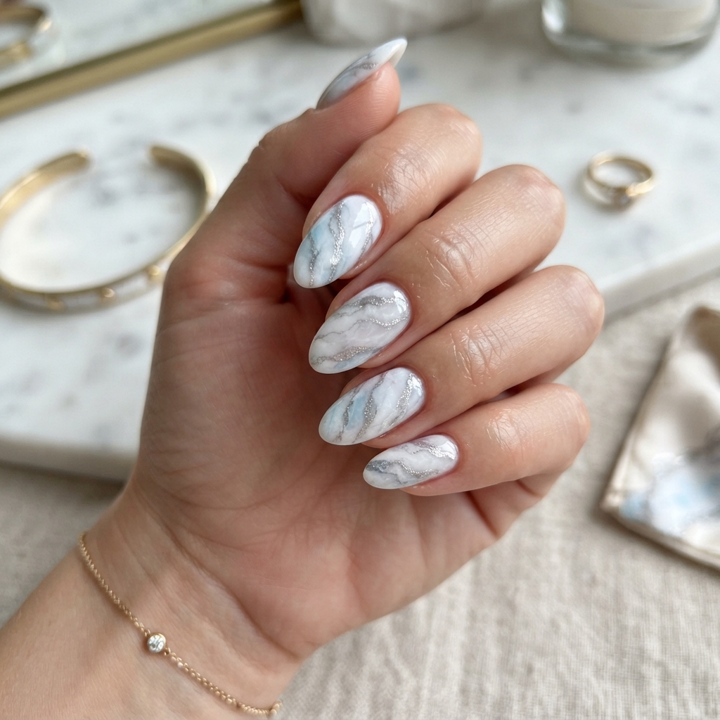 Icy Marble Nails Idea
