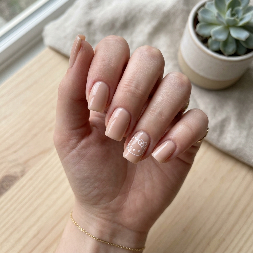 30 Hello Kitty Nails Ideas to Spark Your Next Manicure 4 Minimalist Hello Kitty Silhouette Idea