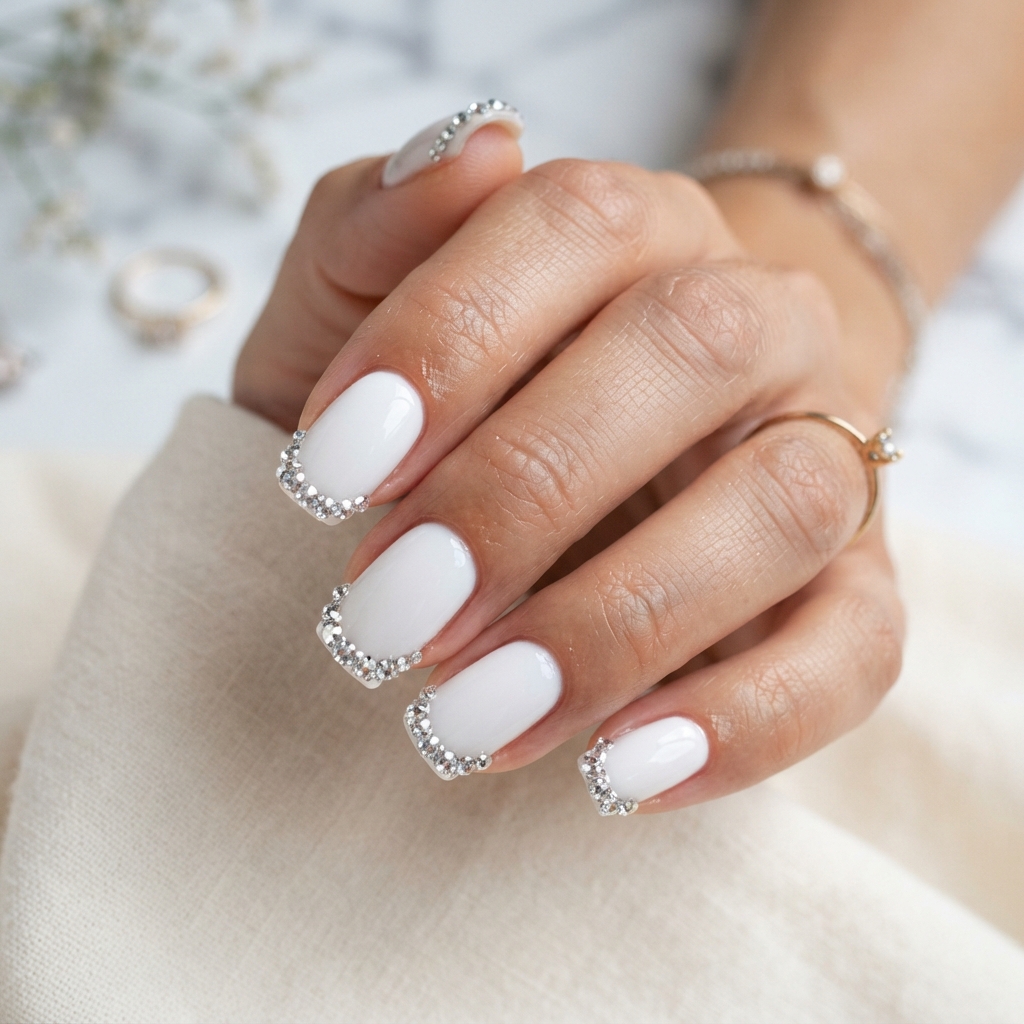 30 Winter Wonderland Nails Ideas You'll Want to Save 9 Crystal Rhinestone Nail Ideas