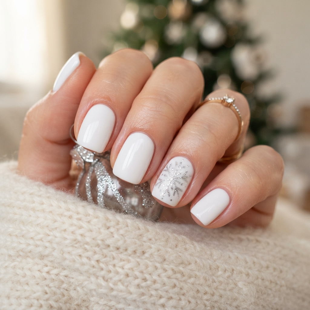 30 Winter Wonderland Nails Ideas You'll Want to Save 3 Silver Glitter Snowflake Nail Ideas