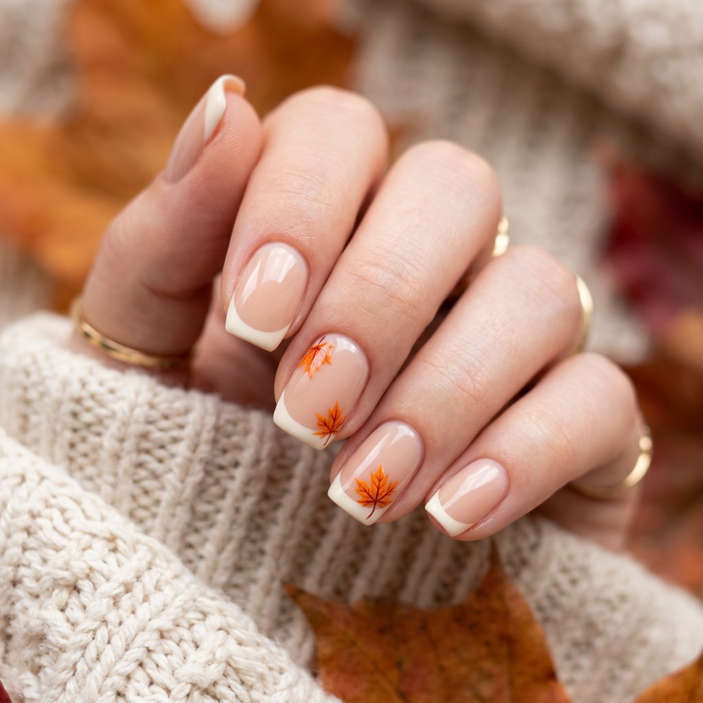30 Cute Fall Nails Ideas for a Stylish Autumn Look 11 Maple Leaf French Tip Ideas