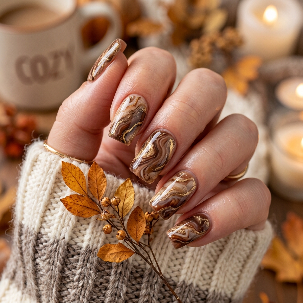 Autumn Nails Ideas: 30 Warm and Creative Ways to Style Your Manicure 17 Marble Autumn Nails Idea