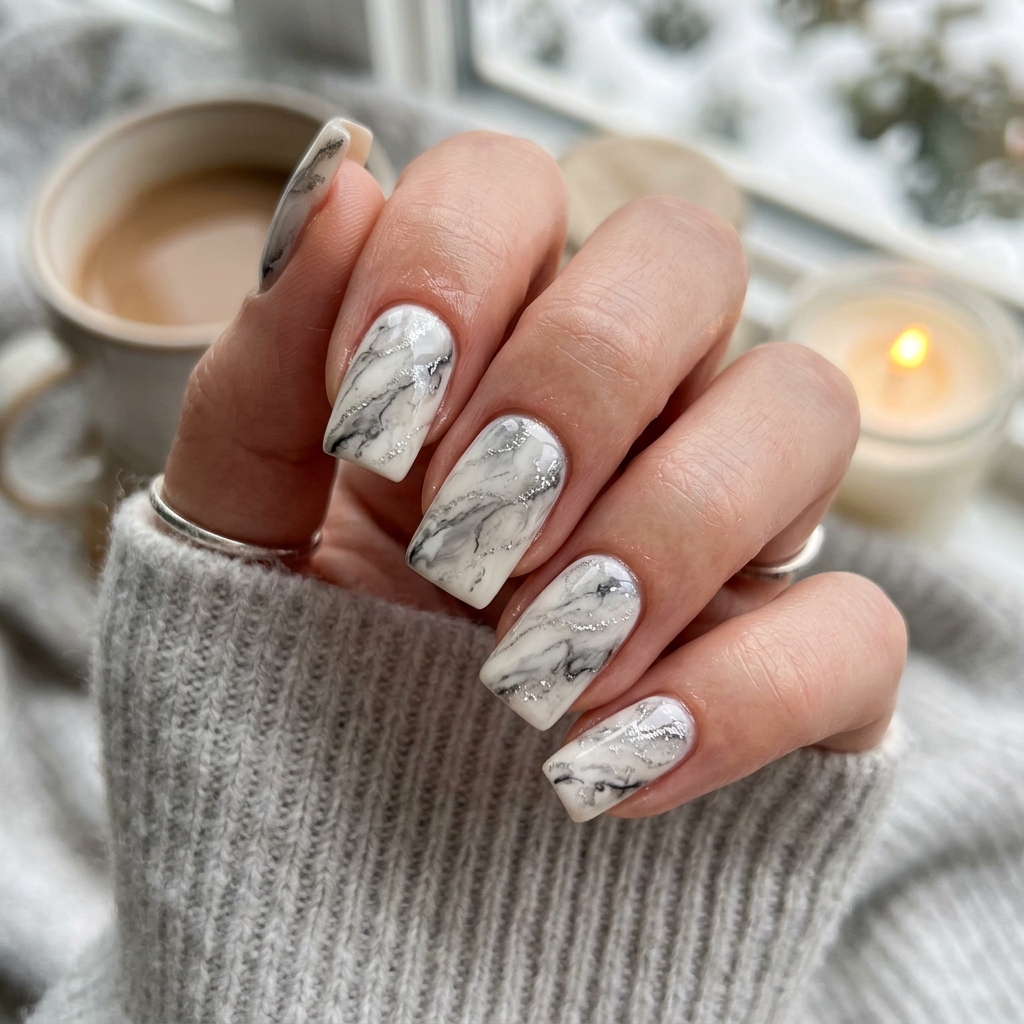 January Nails Ideas: 30 Fresh and Frosty Ways to Start the Year 20 Marble January Nails Idea