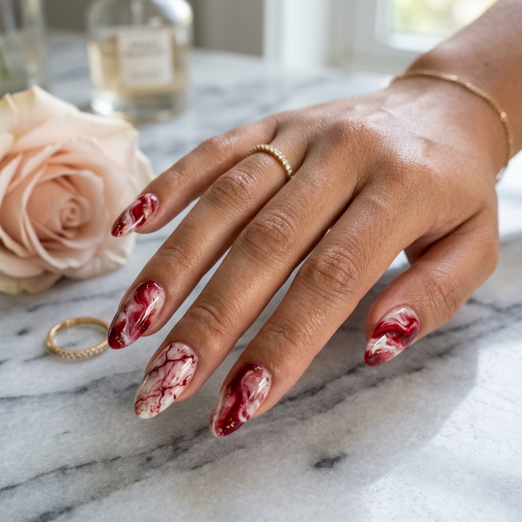 Marble Red Nail Ideas