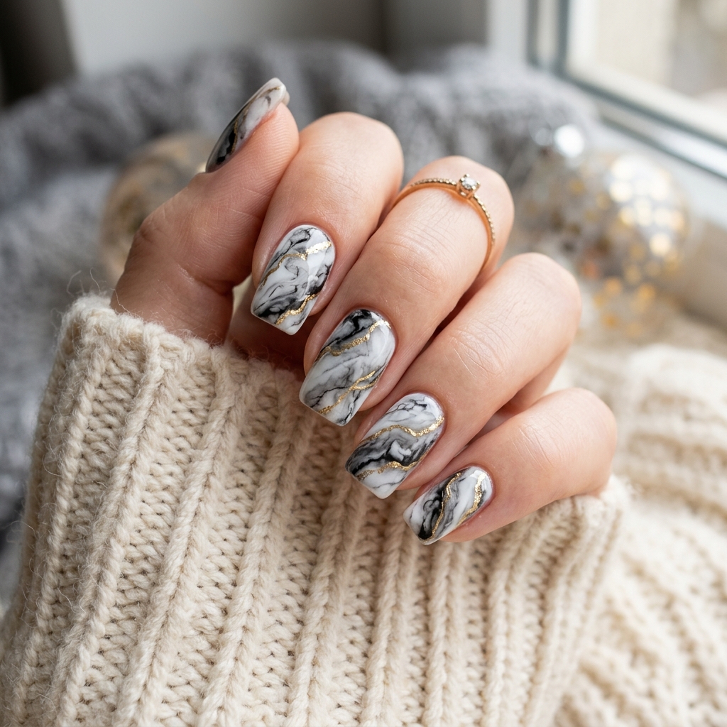 Marble Winter Nail Idea