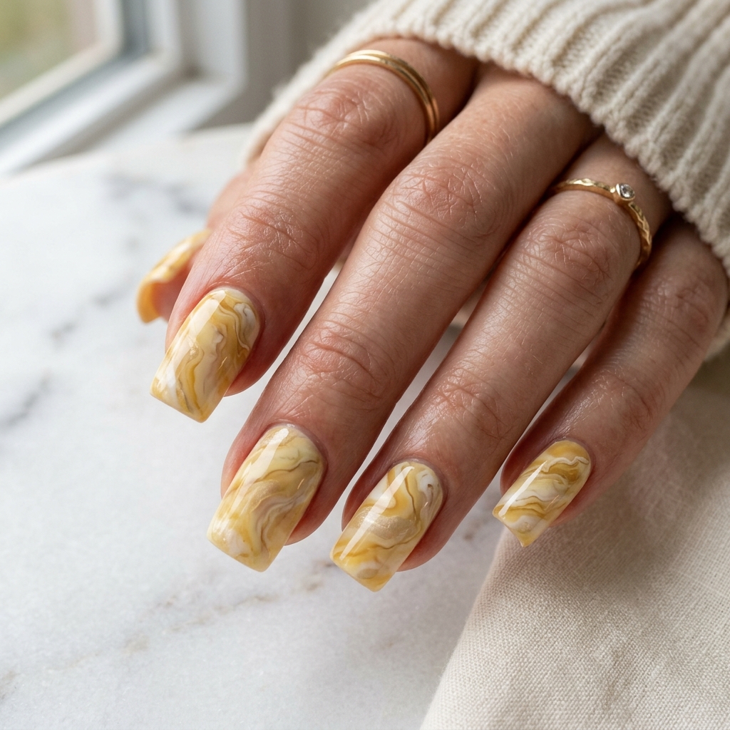 Marble Yellow Nails Idea