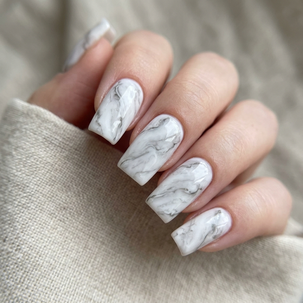 Simple Acrylic Nails Ideas: 30 Creative Looks You'll Love 21 Marble Effect Simple Acrylic Nails Ideas