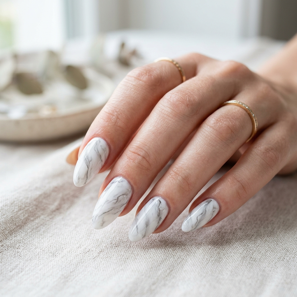 30 Simple Almond Nails Ideas That Never Go Out of Style 15 Marble Effect Almond Nails Idea