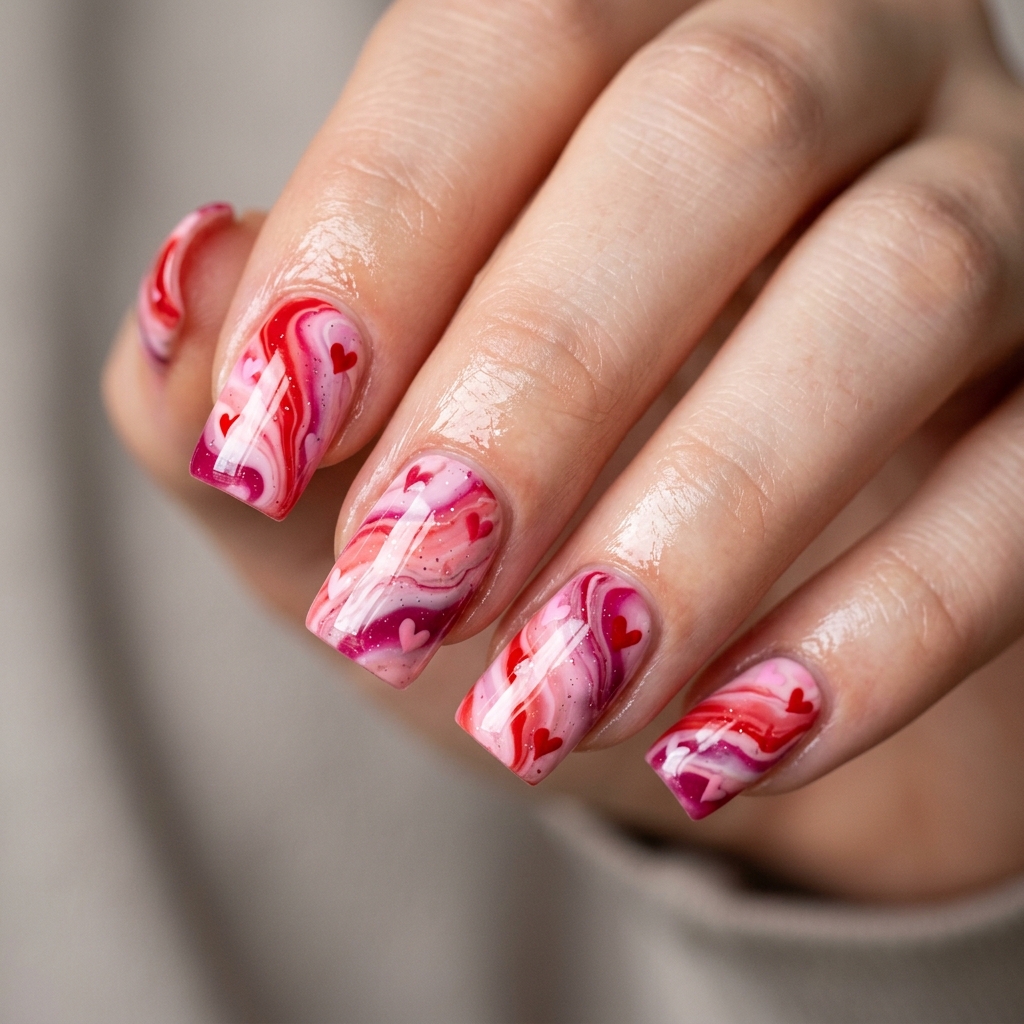30 Valentines Nails Ideas to Fall in Love With 9 Marble Heart Nail Ideas