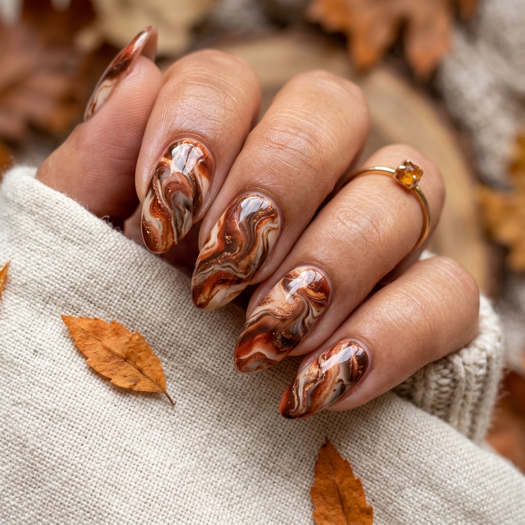 30 November Nails Inspo: Thanksgiving Ready Manicures You'll Love 23 Marbled Fall Nails Ideas