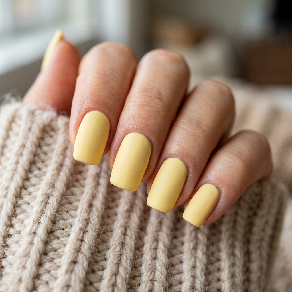 Matte Butter Yellow Nails Idea