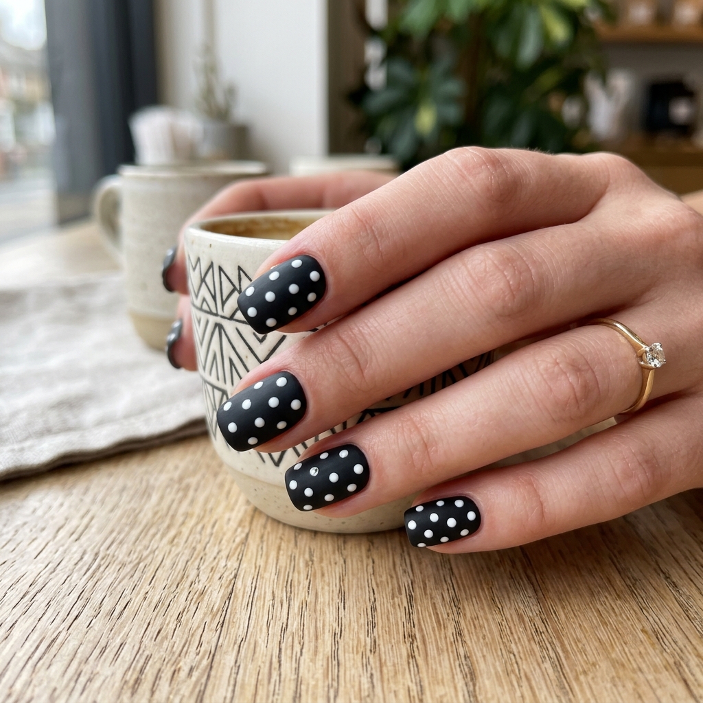 Matte Polka Dot Nail Idea