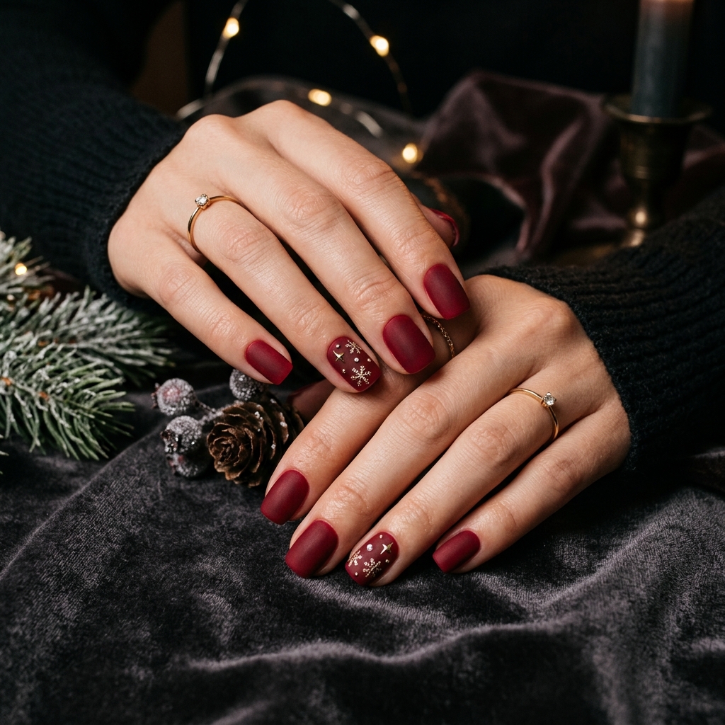 Matte Red Christmas Nails Ideas