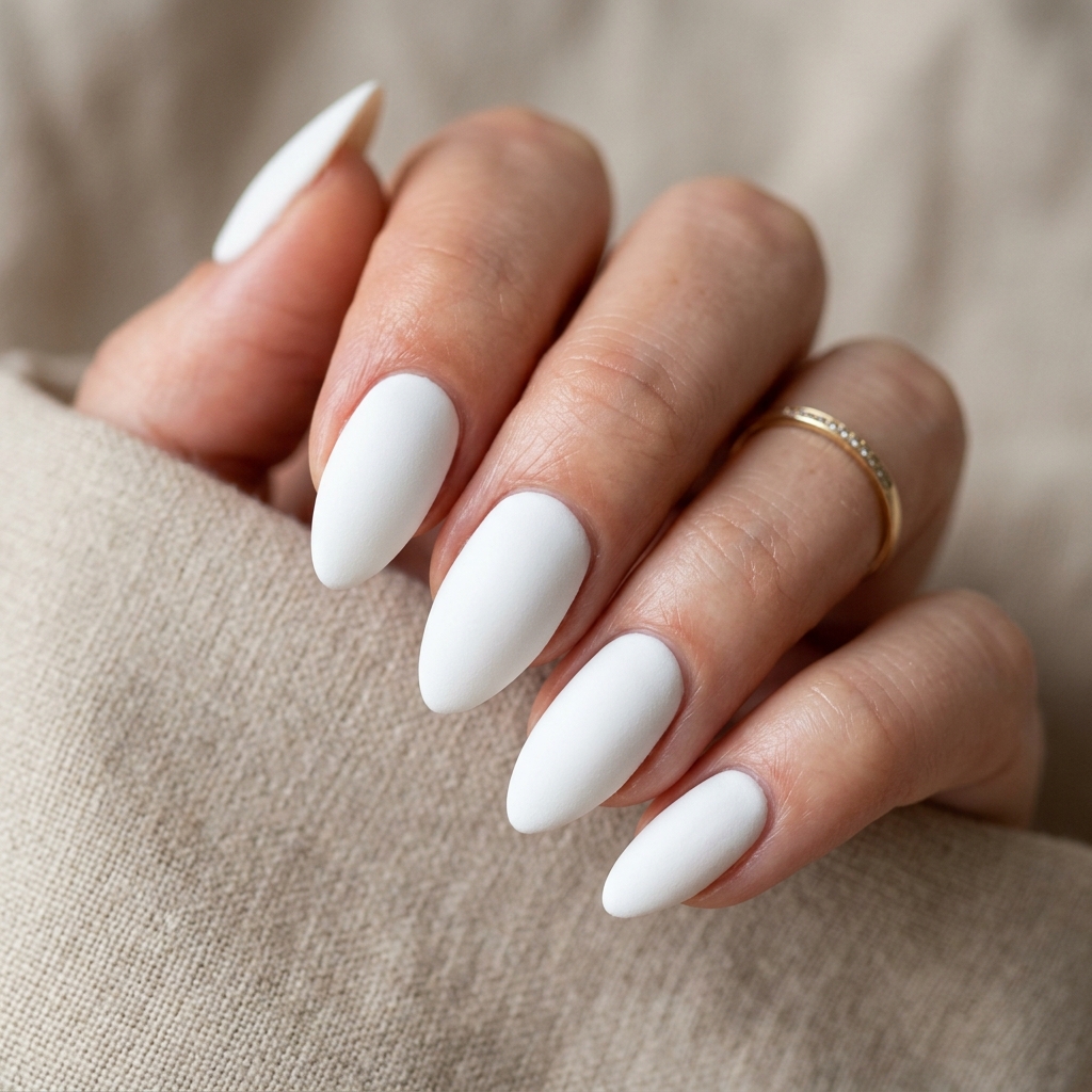 White Almond Nails Ideas: 30 Creative Looks to Inspire Your Next Manicure 3 Matte White Almond Nails