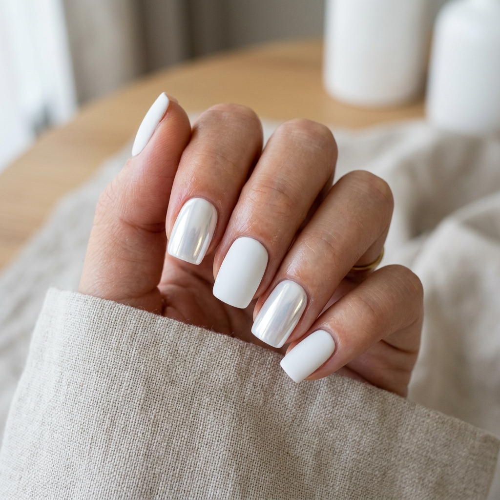 White Chrome Nails Ideas 14 Matte and White Chrome Combo Ideas