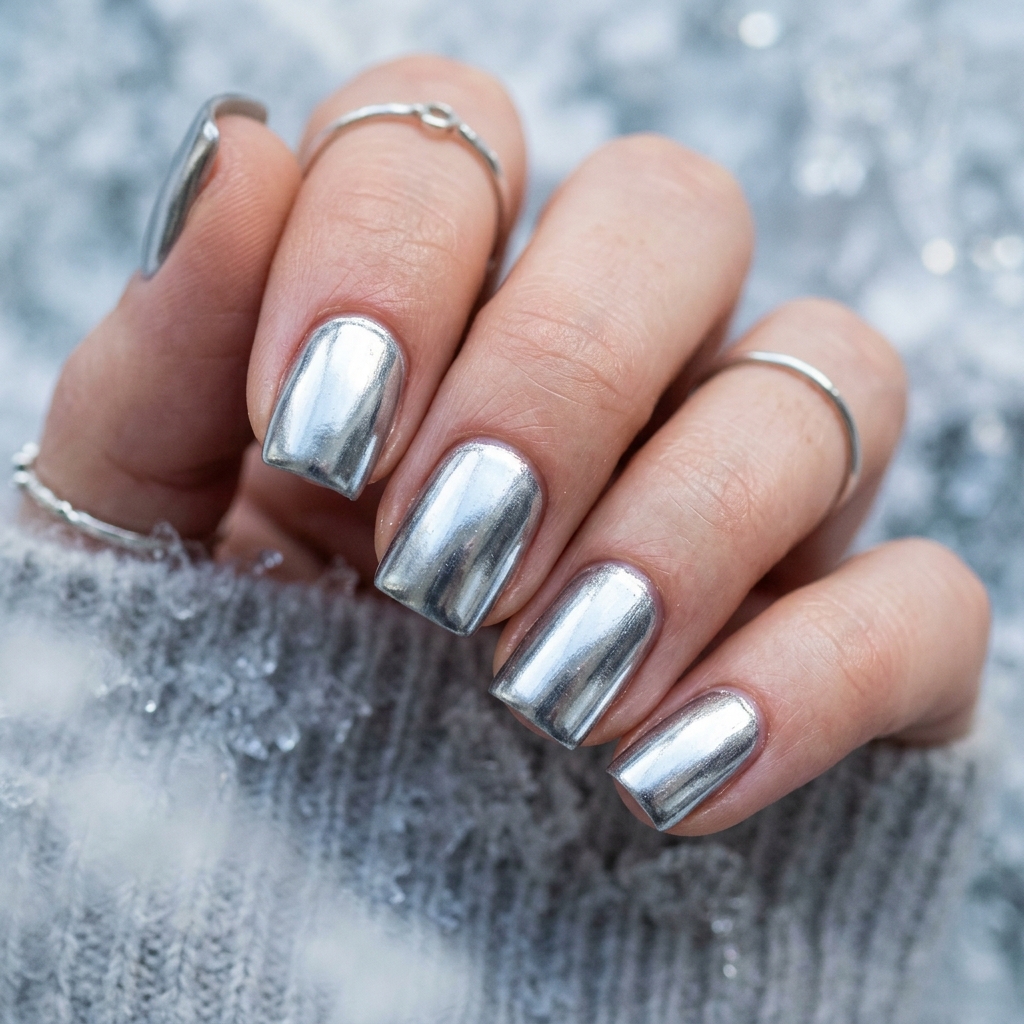 January Nails Ideas: 30 Fresh and Frosty Ways to Start the Year 11 Metallic Silver January Nails Idea