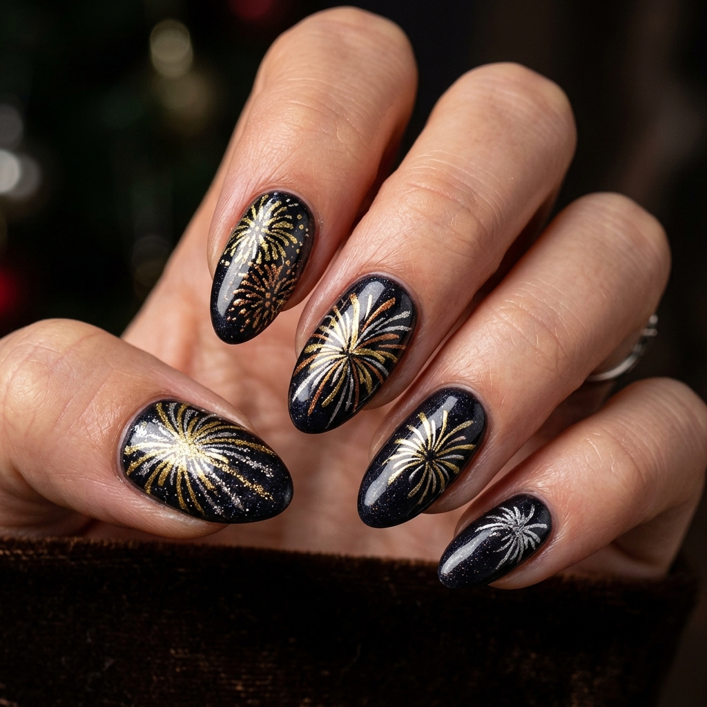Metallic Fireworks 4th of July Nails