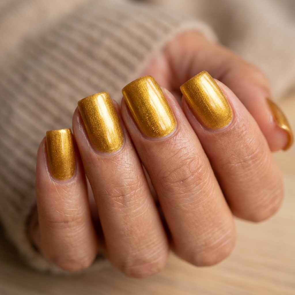 Metallic Gold-Yellow Nails Idea