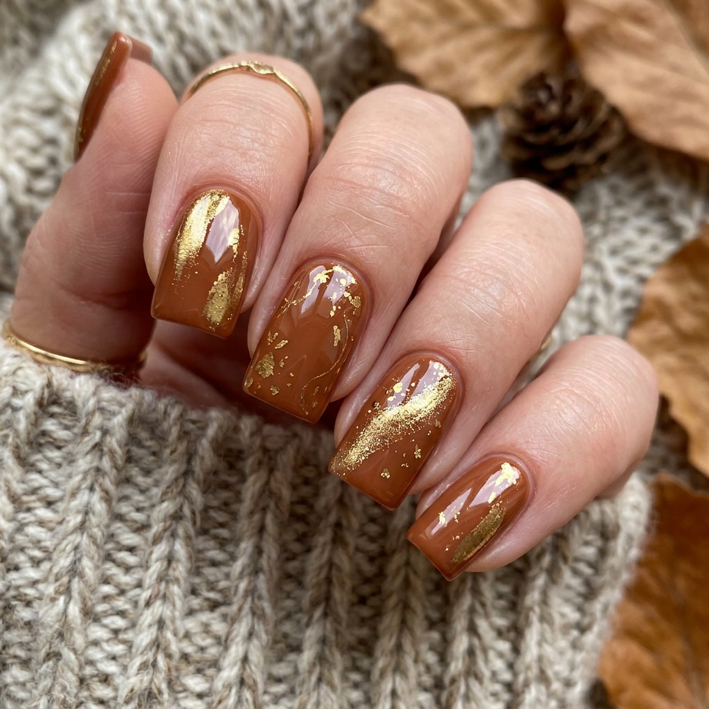 Autumn Nails Ideas: 30 Warm and Creative Ways to Style Your Manicure 18 Metallic Gold Autumn Nails Idea