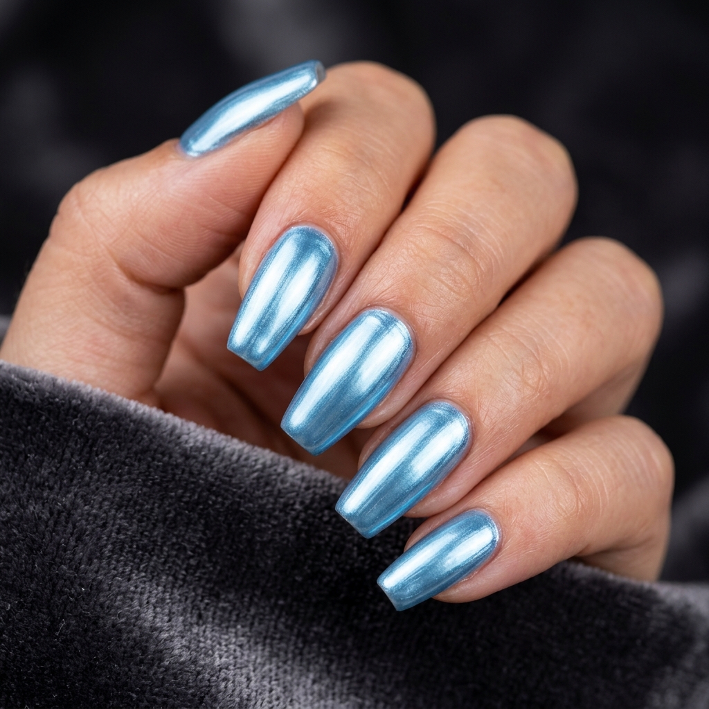Light Blue Nails 30: Shades, Designs & Inspo for Every Style 27 Metallic Light Blue Nail Ideas