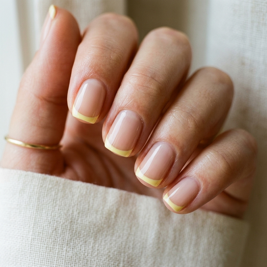 Micro French Tip Butter Yellow Nails Idea