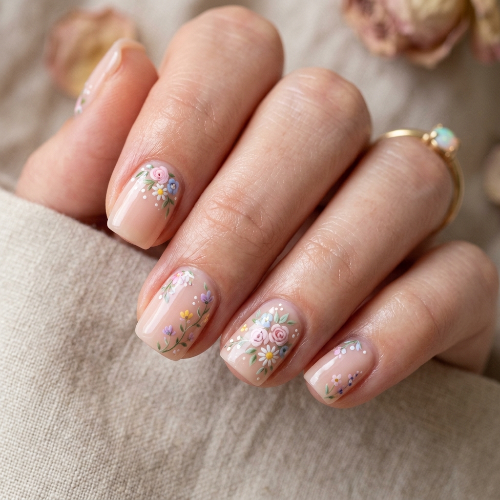 30 Short Natural Nails Ideas to Inspire Your Next Manicure 7 Micro Floral Short Natural Nails Nail Idea