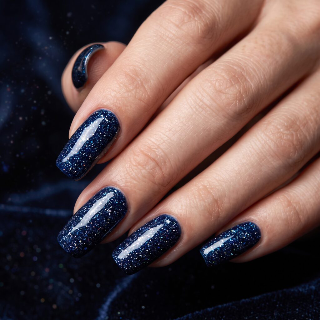 Dark Blue Nails Ideas: 30 Stunning Looks to Inspire Your Next Manicure 3 Glitter Midnight Dark Blue Nails Idea