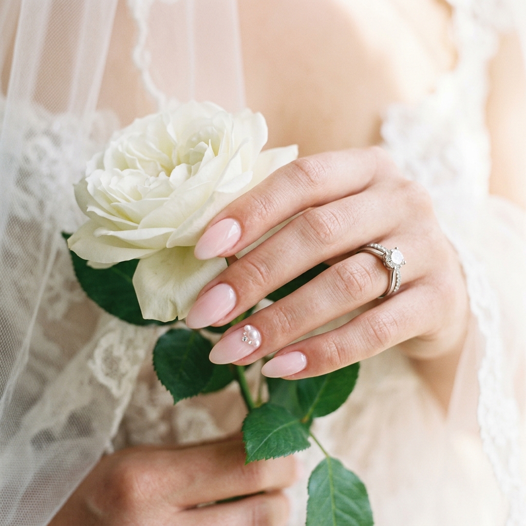 Milky Pink Almond Nail for Wedding Ideas