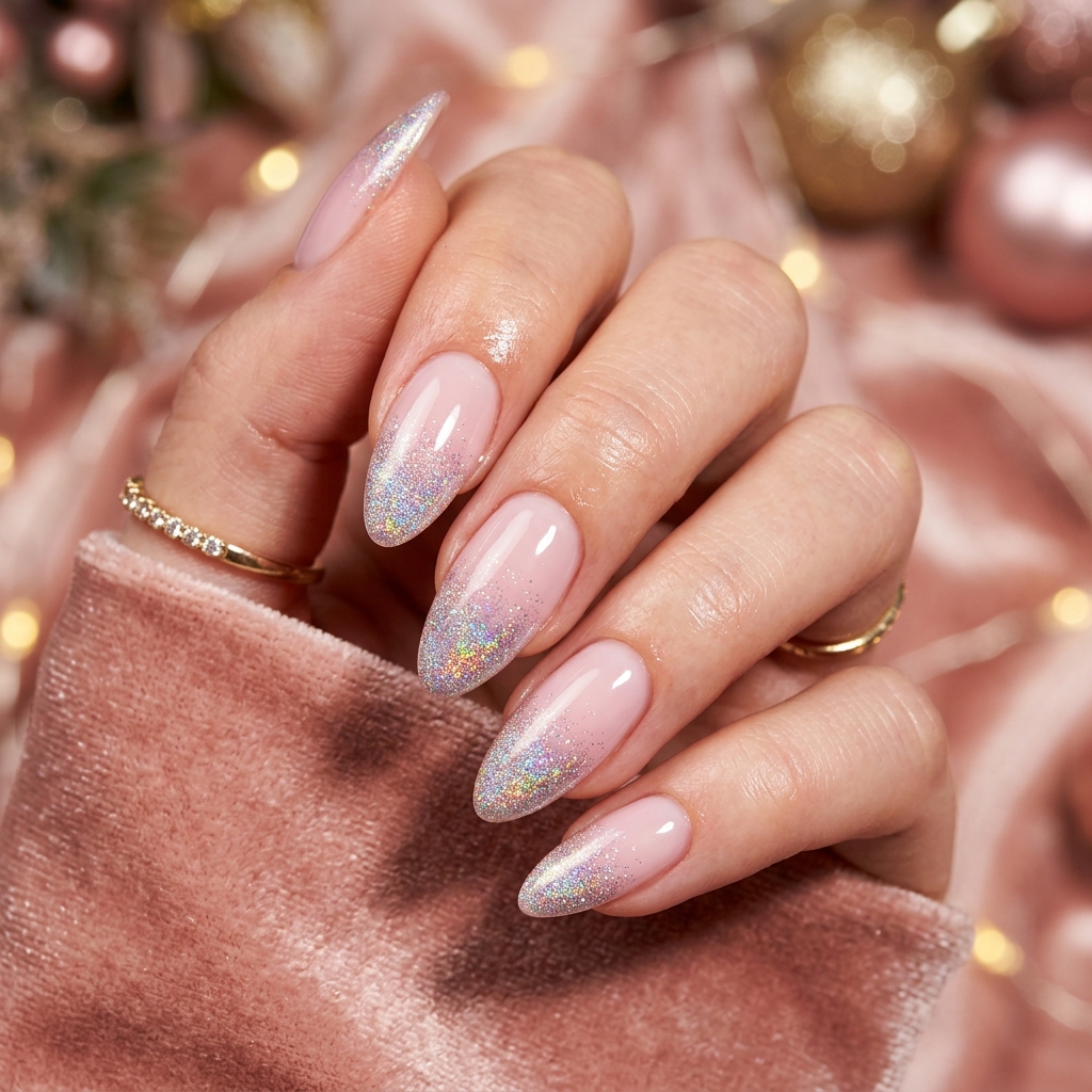 Milky Pink Almond Nail with Glitter Ideas