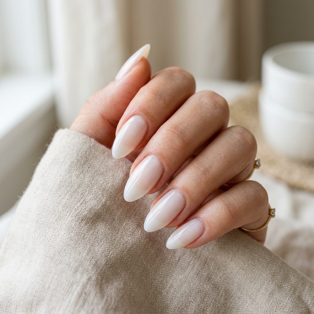 30 Simple Almond Nails Ideas That Never Go Out of Style 4 Milky White simple almond nails Idea