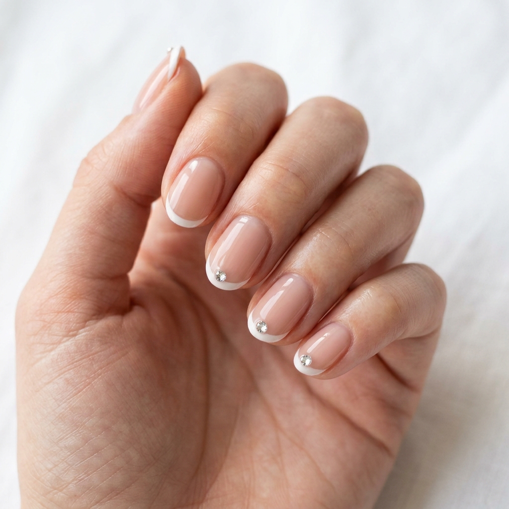 Minimalist French Tip Nails with Gems Ideas
