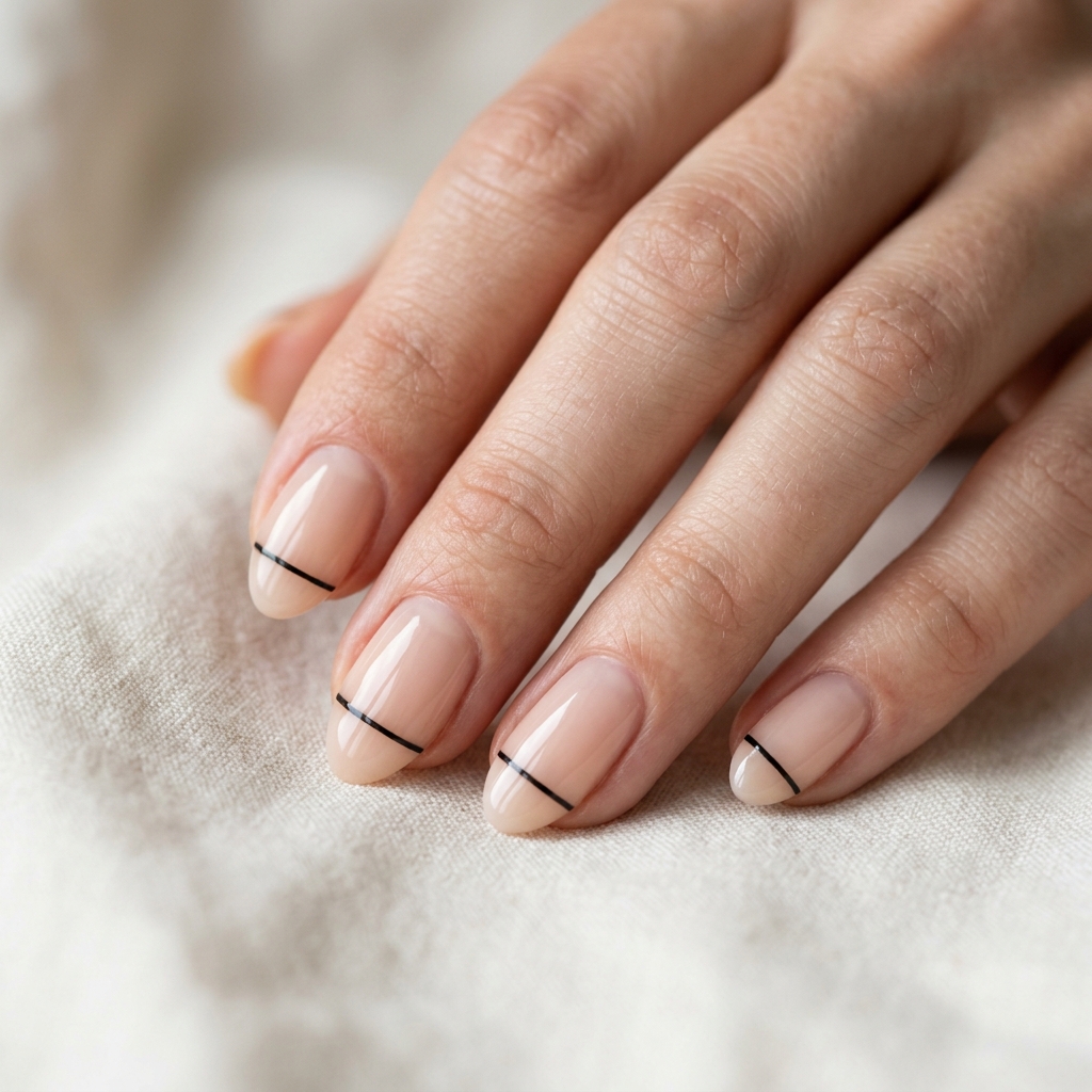Short Almond Nails Ideas: 30 Elegant Ways to Style a Practical Shape 10 Minimalist Line Short Almond Nail Idea