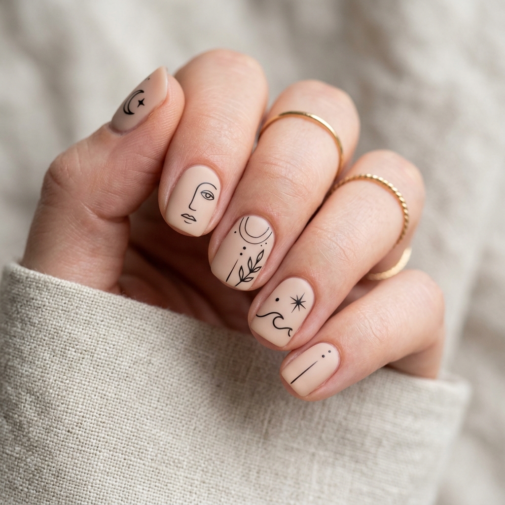 Short Acrylic Nails Round Up: 30 Stylish Looks for Every Nail Shape 7 Minimalist Line Art Nails Ideas