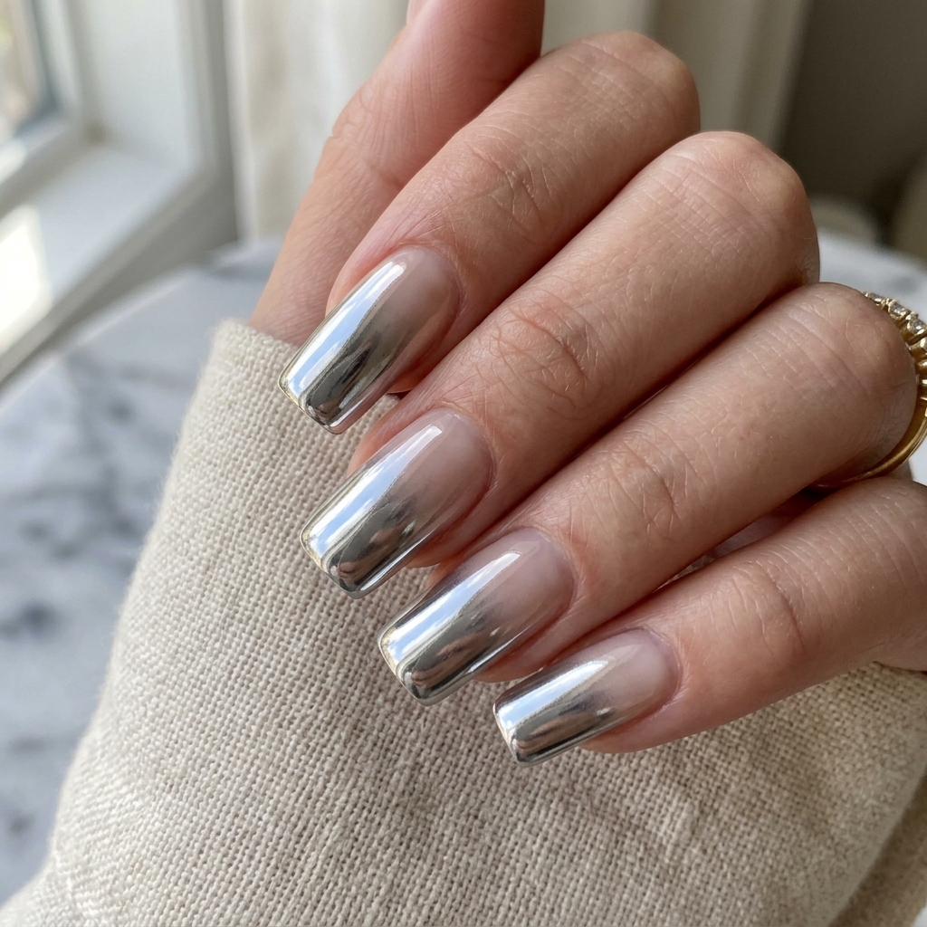 30 Chrome Ombre Nails Ideas for a Shine That Never Quits 6 Mirror Chrome Fade Ideas