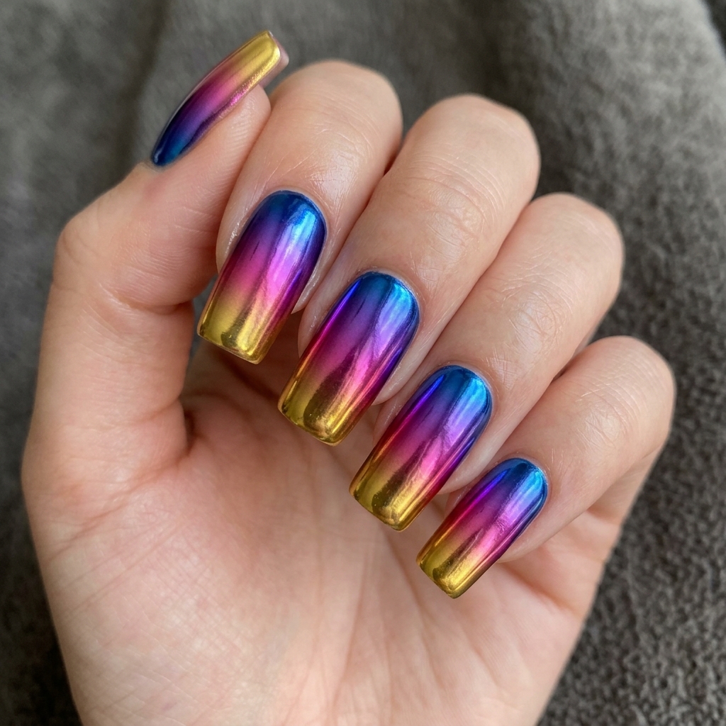 30 Chrome Ombre Nails Ideas for a Shine That Never Quits 26 Multicolor Chrome Ombre Ideas