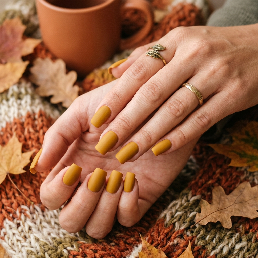 Autumn Nails Ideas: 30 Warm and Creative Ways to Style Your Manicure 5 Mustard Yellow Autumn Nails Idea