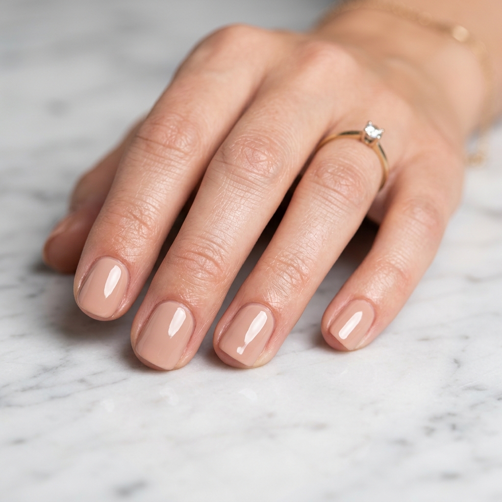 30 Short Round Nails Ideas That Bring Effortless Style to Life 5 Glossy Nude Short Round Nails Idea