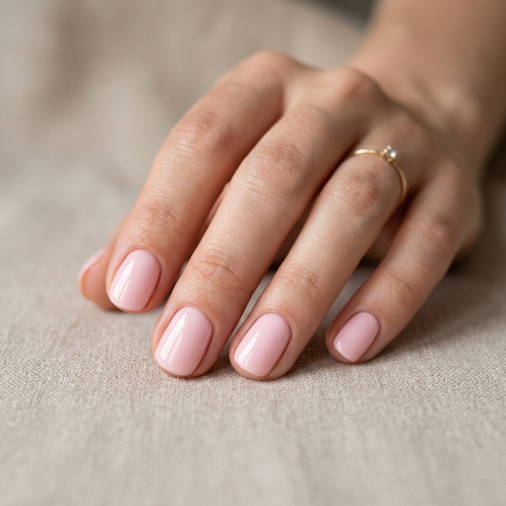 30 Short Round Nails Ideas That Bring Effortless Style to Life 3 Soft Pink Short Round Nails Idea