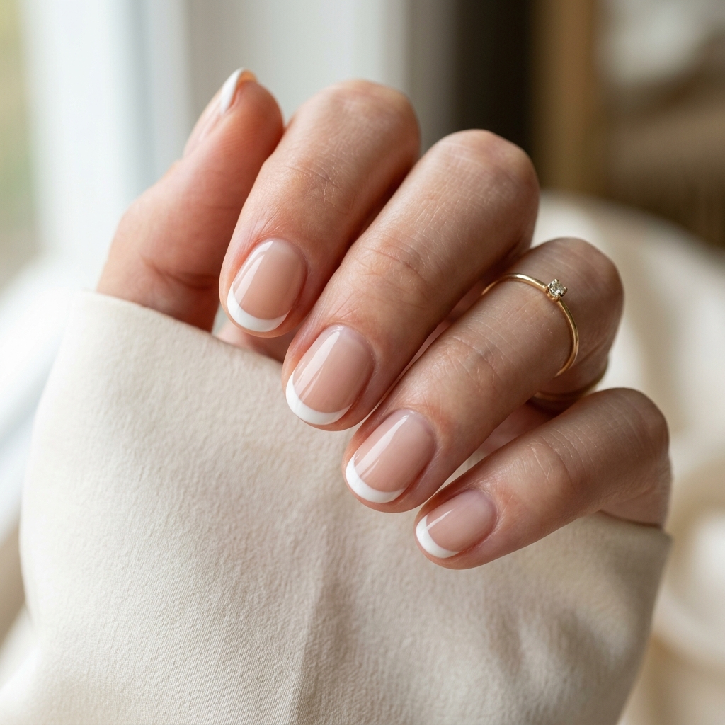 30 Short Round Nails Ideas That Bring Effortless Style to Life 4 French Tip Short Round Nail Idea