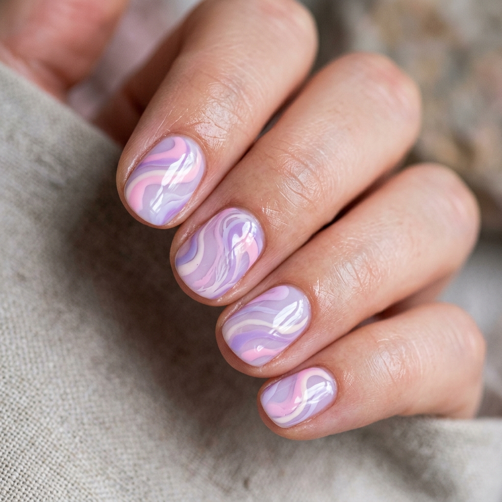 30 Short Round Nails Ideas That Bring Effortless Style to Life 9 Abstract Swirl Short Round Nails Idea