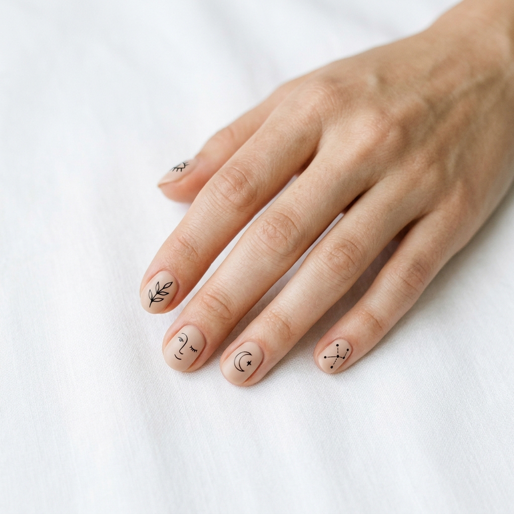 30 Short Round Nails Ideas That Bring Effortless Style to Life 8 Minimalist Line Art Short Round Nail Idea