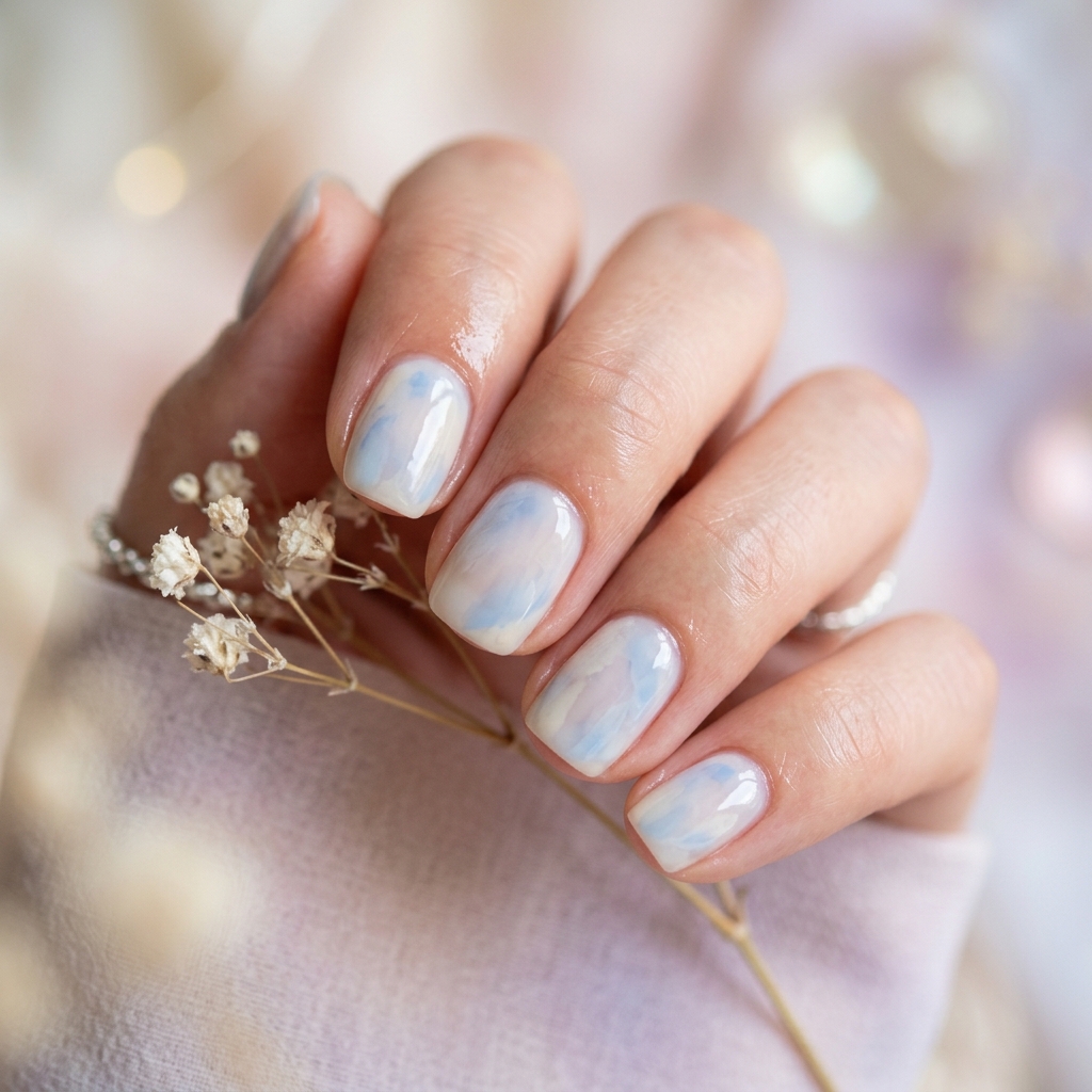 Soft Blue Wash cute simple nails Idea