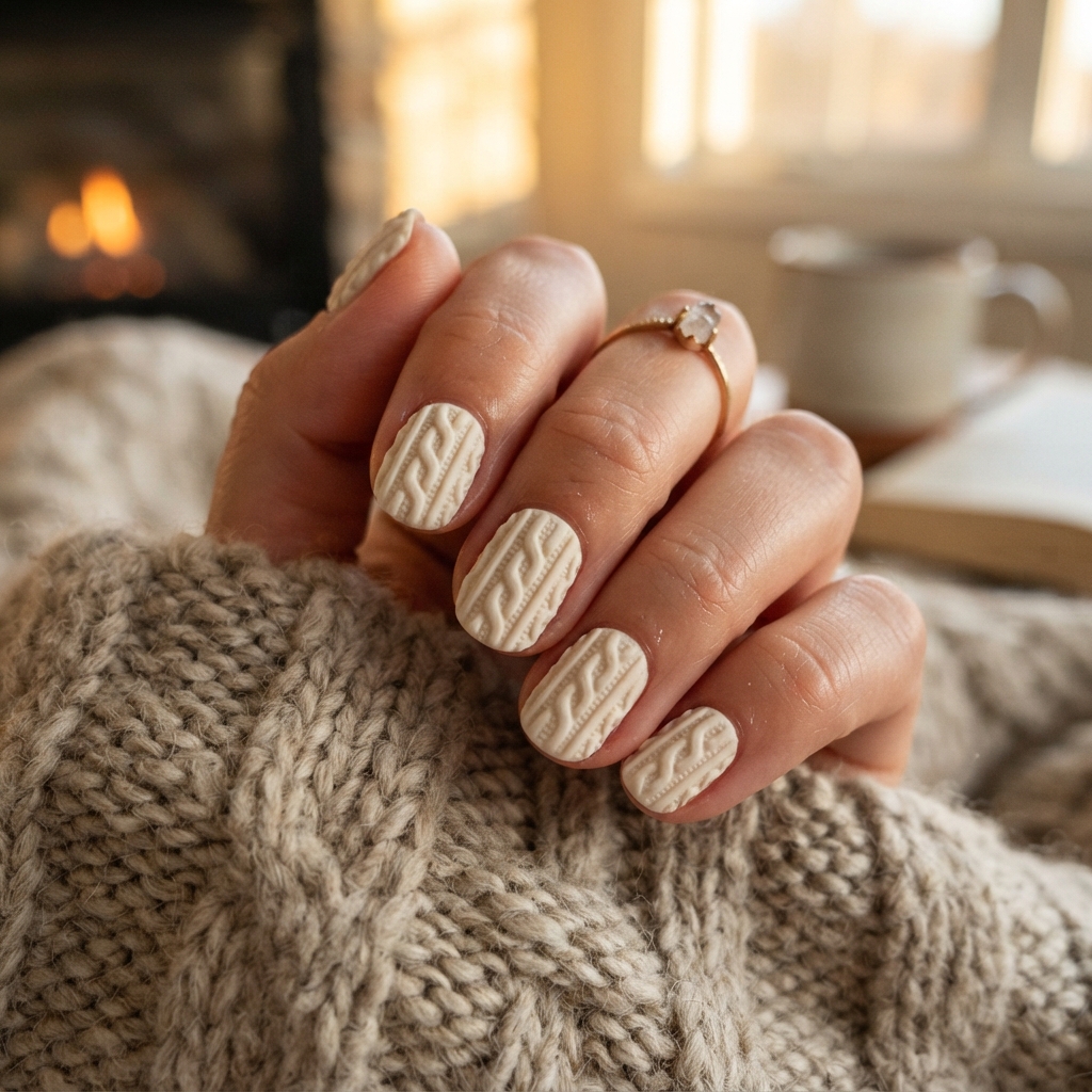 30 Winter Gel Nails Ideas You'll Want to Save 19 Cable Knit Nail Art Idea