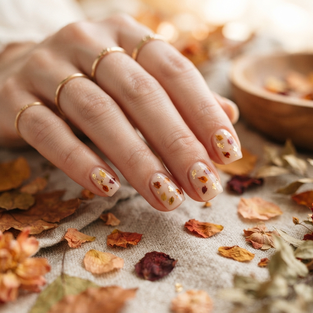 30 Cute Fall Nails Ideas for a Stylish Autumn Look 31 Falling Petals Cute Fall Nails Ideas