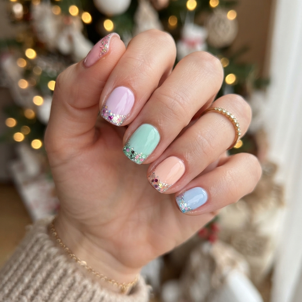30 Short Round Nails Ideas That Bring Effortless Style to Life 26 Glitter Tip Short Round Nail Idea