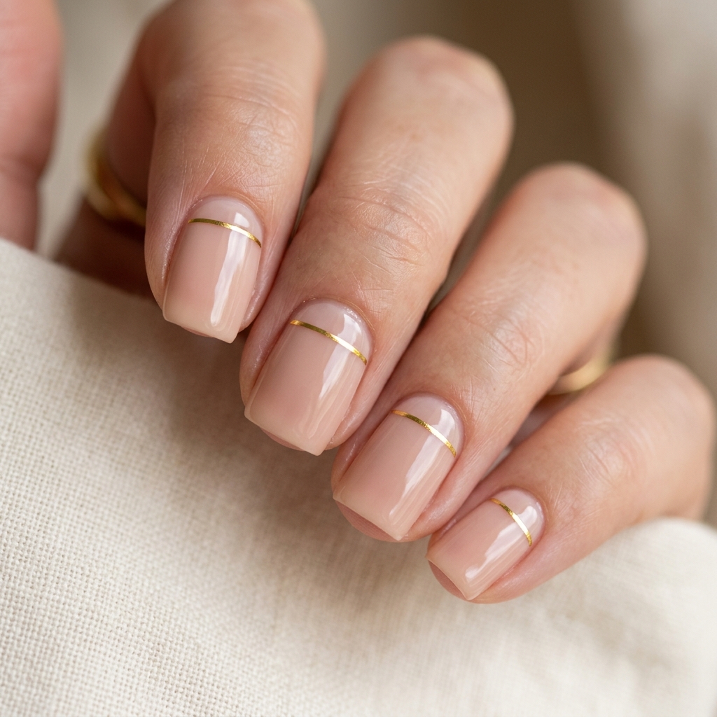 Thin Gold Line cute simple nails Idea
