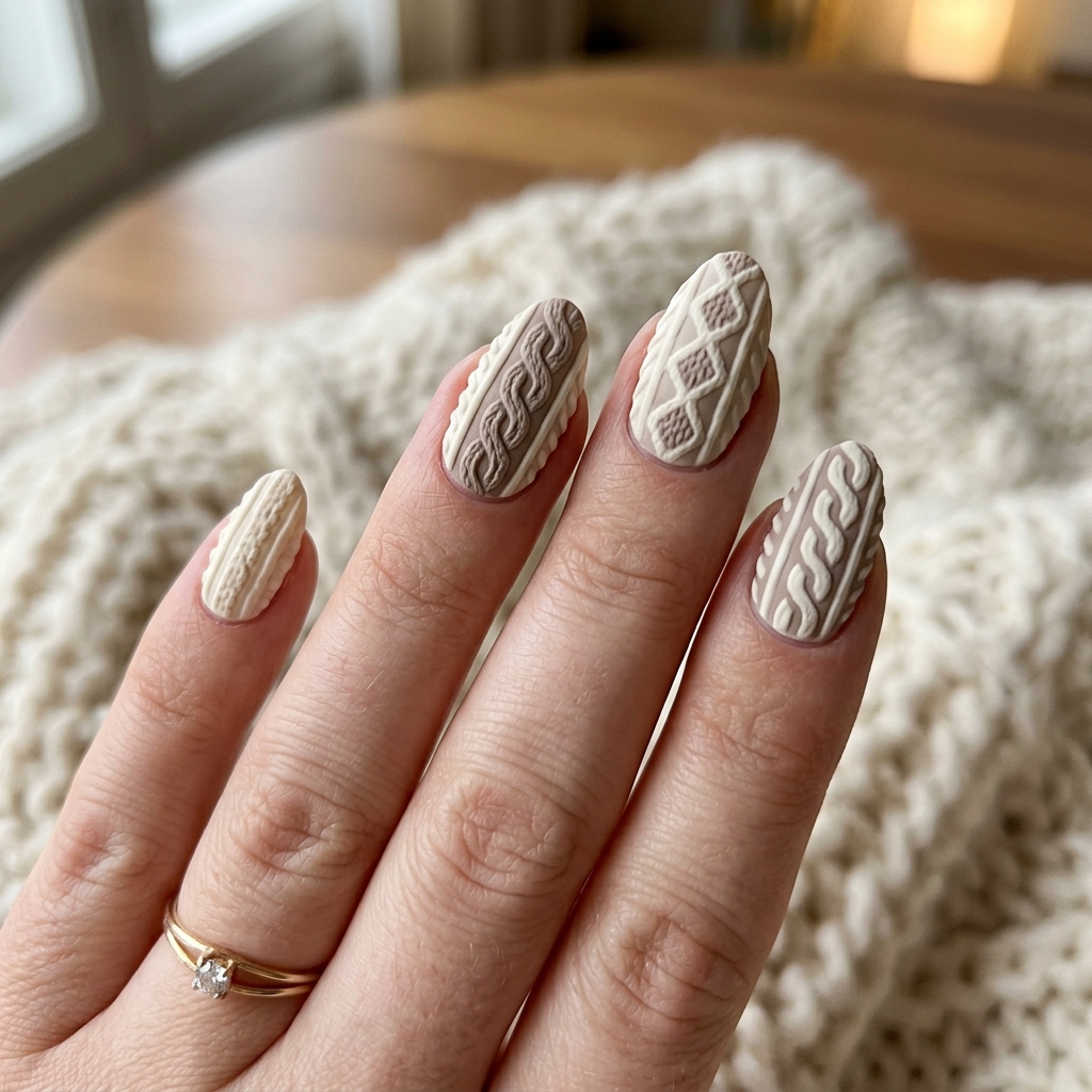 Nails with knit sweater pattern 202607121856