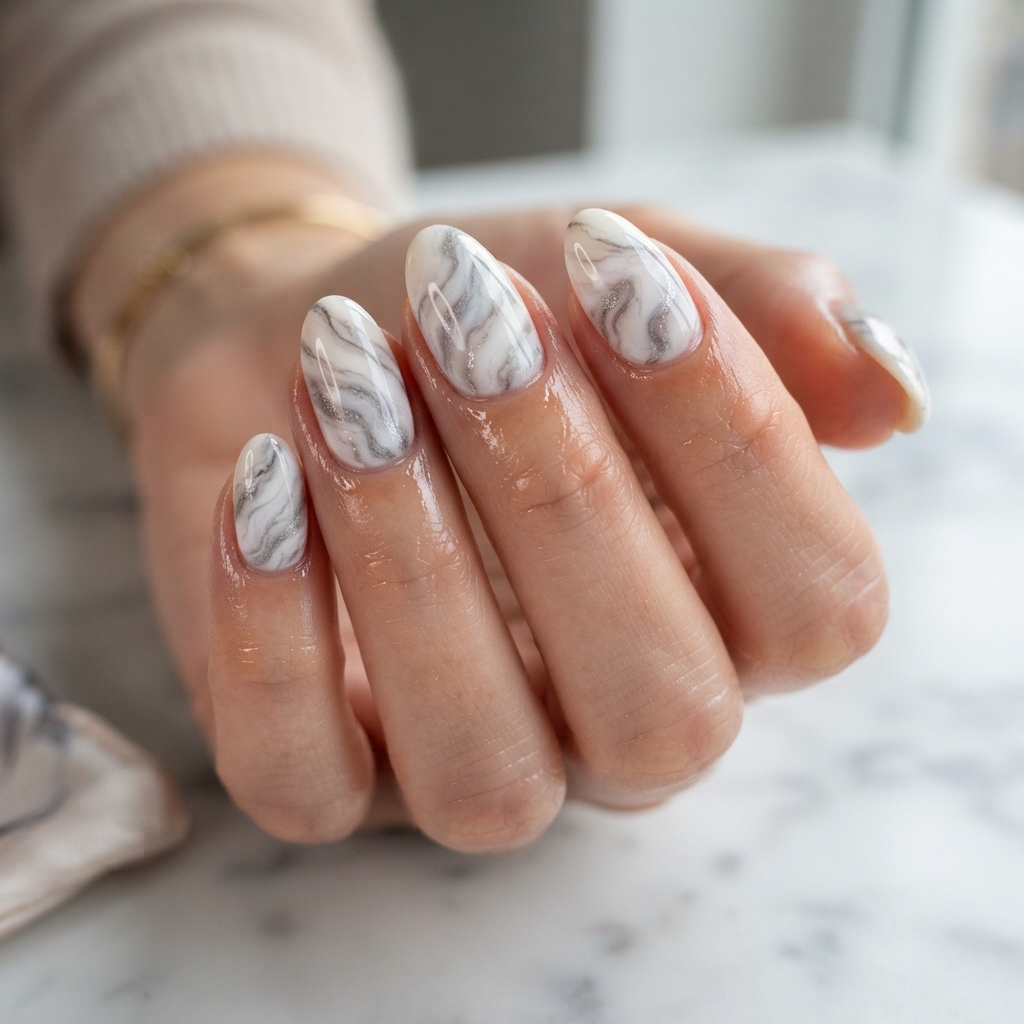 30 Winter Gel Nails Ideas You'll Want to Save 21 Winter Marble Gel Nails Idea