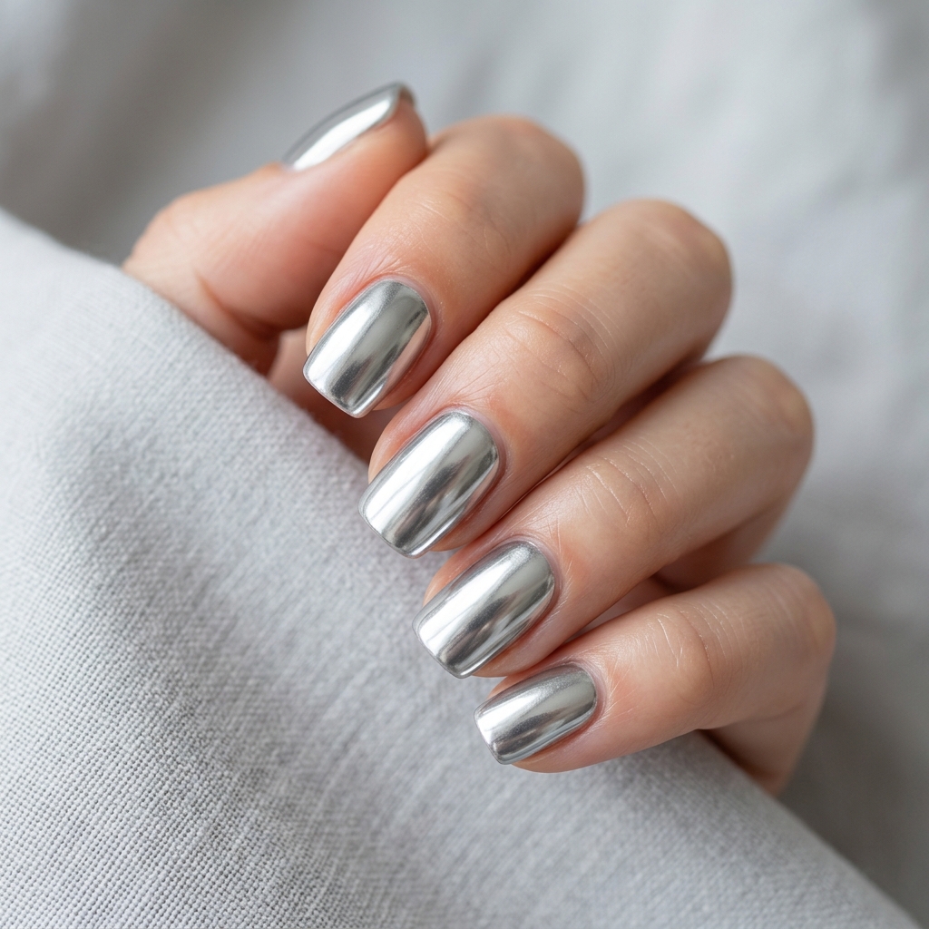 30 Simple Prom Nails Ideas for an Effortlessly Elegant Look 8 Metallic Chrome Nail Ideas