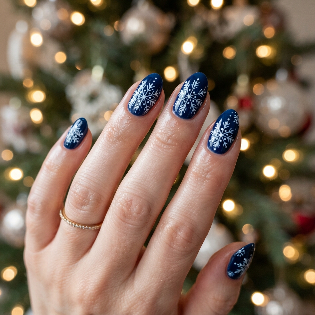 30 Winter Gel Nails Ideas You'll Want to Save 7 Snowflake Winter Gel Nails Art Idea